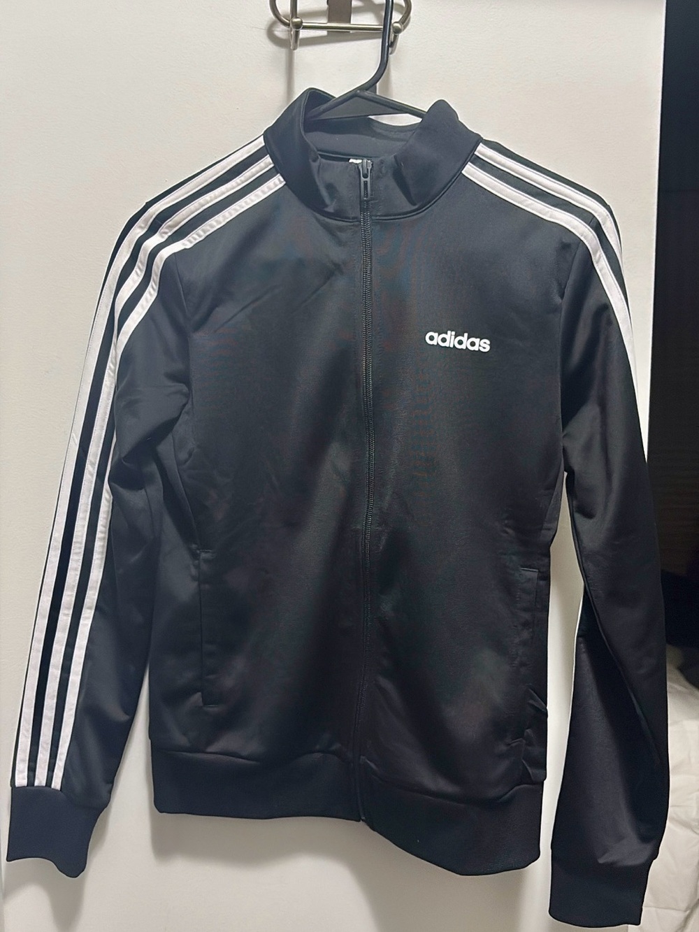 adidas Black Track Jacket with White Stripes